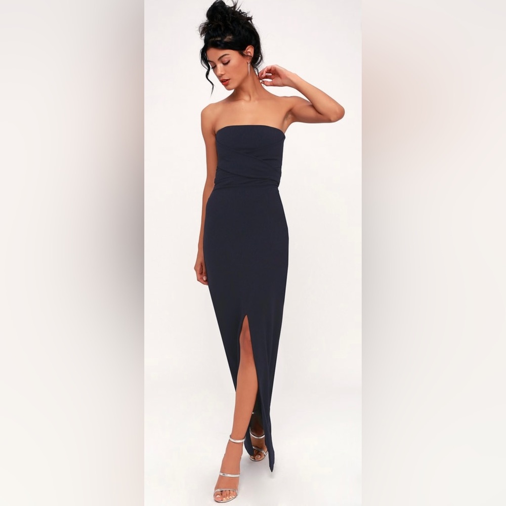 Lulus Own The Night Navy Blue Strapless Maxi Dress/Gown Size M